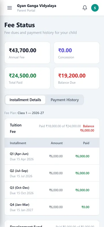 Parent app fee status